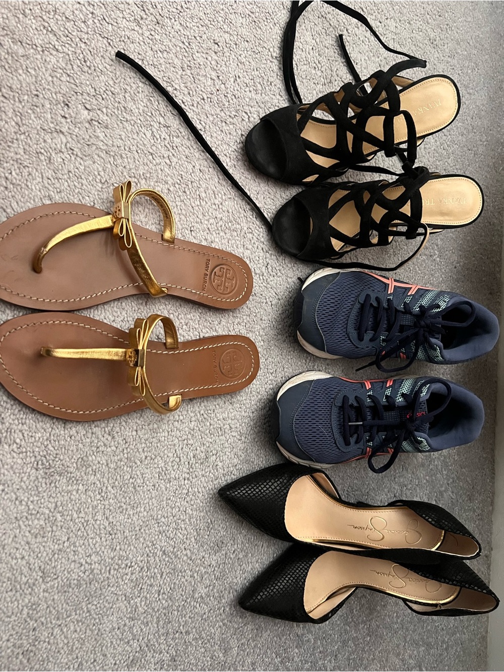 4 Pair Women’s Shoe Bundle Tory Burch ASICS Jessica Simpson Ivanka Trump 7 7.5